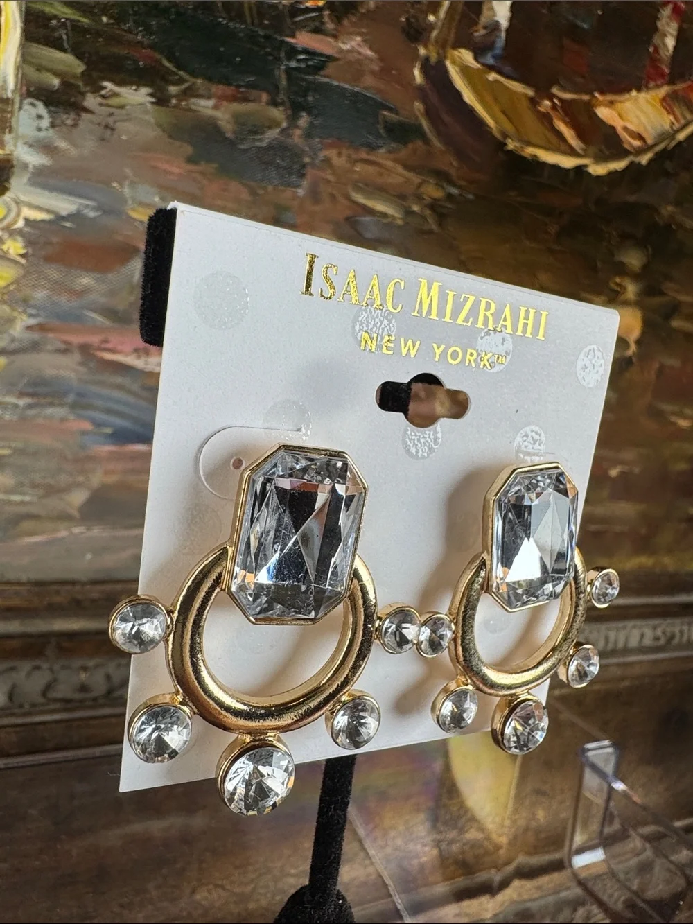 0601-Isaac Mizrahi Gold and Clear Crystal Hoop Drop‎ Earrings